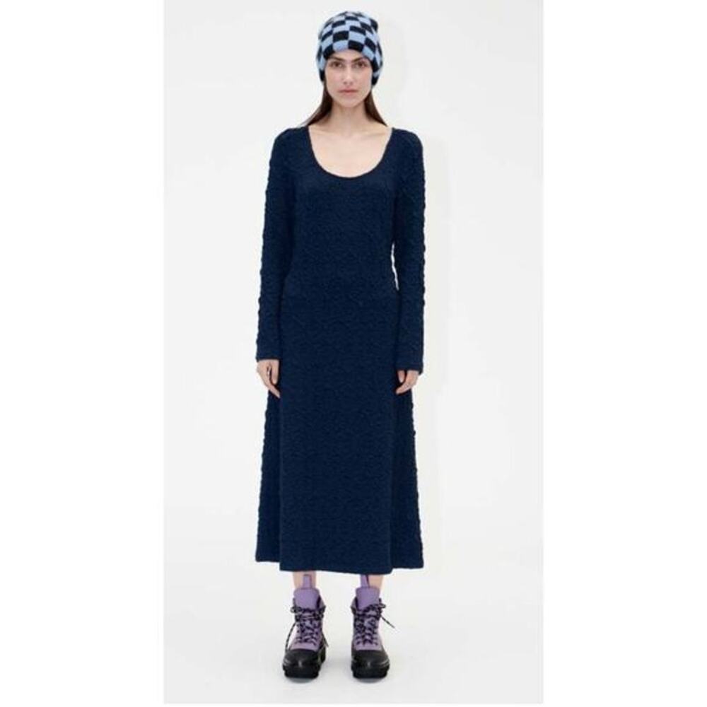 NWOT Stine Goya Orchid Texture Floral Long Sleeve Maxi‎ Dress Navy Women's Large
